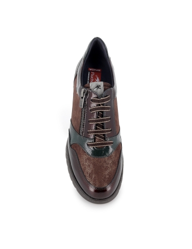 Deportiva piel combi con cremallera y cordones cuña mujer marron