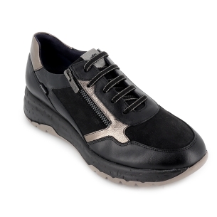 Deportivas piel con cordones y cremallera cuña baja mujer negro 2