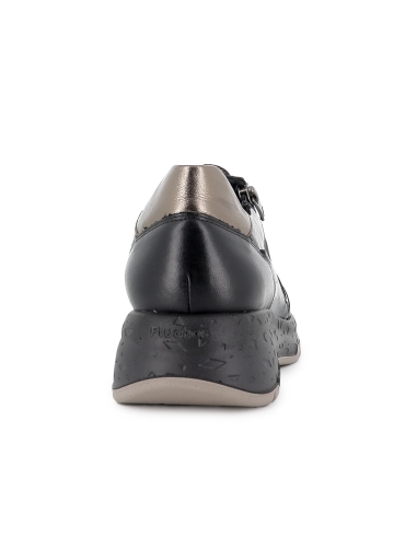 Deportivas piel con cordones y cremallera cuña baja mujer negro