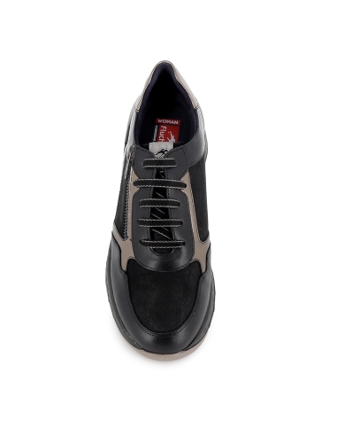 Deportivas piel con cordones y cremallera cuña baja mujer negro