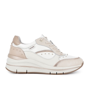 Deportiva piel tachas cordones cuña alta comoda mujer blanca