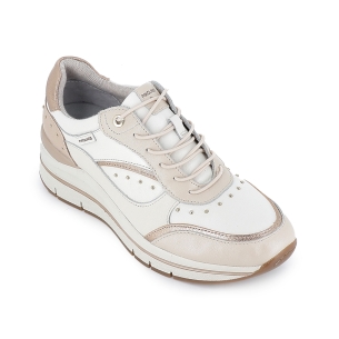 Deportiva piel tachas cordones cuña alta comoda mujer blanca 2