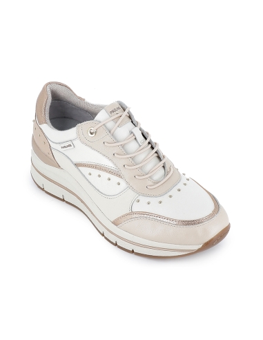 Deportiva piel tachas cordones cuña alta comoda mujer blanca