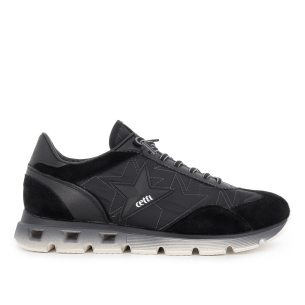 Deportiva nylon y serraje cordones elasticos comoda hombre negra