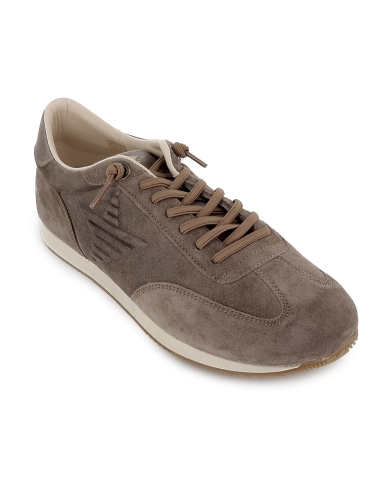 Deportiva piel serraje cordones elasticos comodo hombre taupe