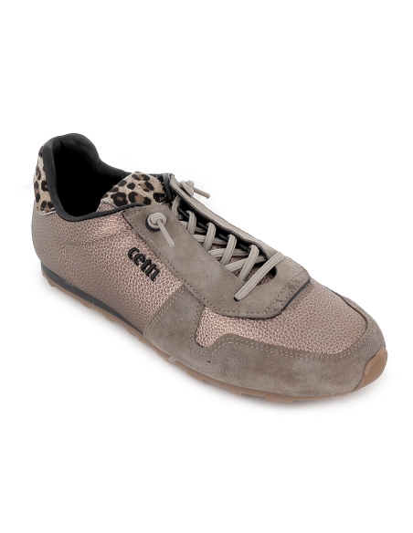 Deportivo piel con animal print y cordon elastico mujer marron