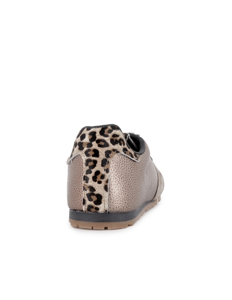 Deportivo piel con animal print y cordon elastico mujer marron