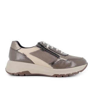 Deportivas piel con cordones y cremallera cuña baja mujer taupe