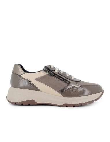 Deportivas piel con cordones y cremallera cuña baja mujer taupe