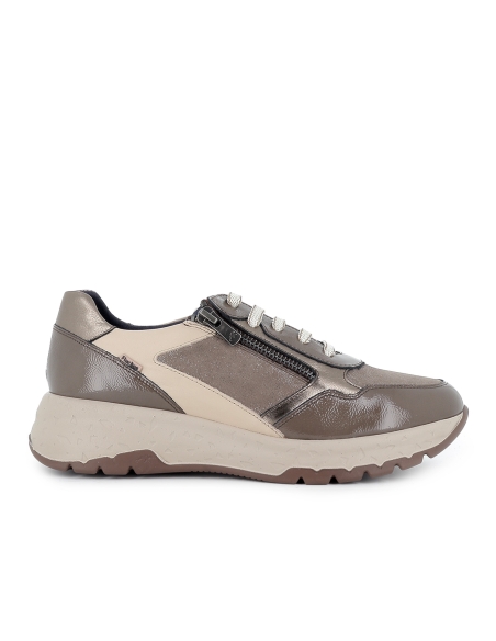 Deportivas piel con cordones y cremallera cuña baja mujer taupe