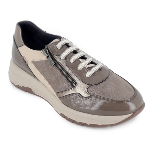 Deportivas piel con cordones y cremallera cuña baja mujer taupe 2