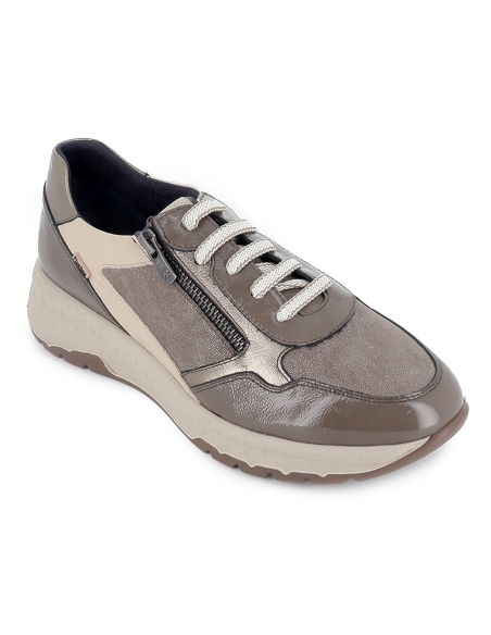 Deportivas piel con cordones y cremallera cuña baja mujer taupe