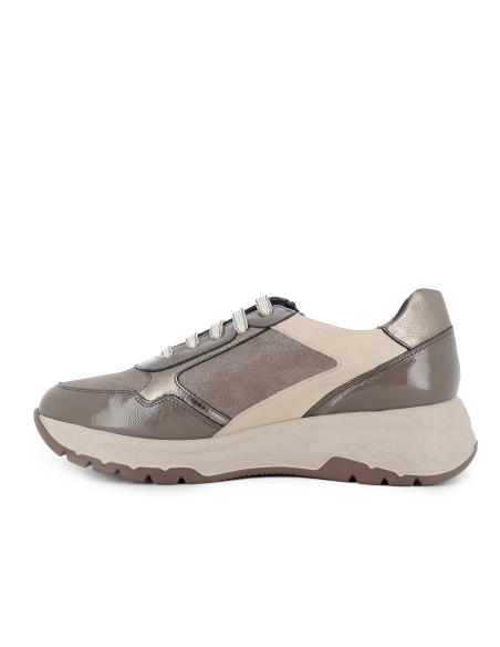 Deportivas piel con cordones y cremallera cuña baja mujer taupe