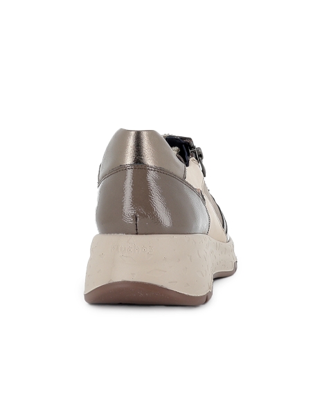 Deportivas piel con cordones y cremallera cuña baja mujer taupe