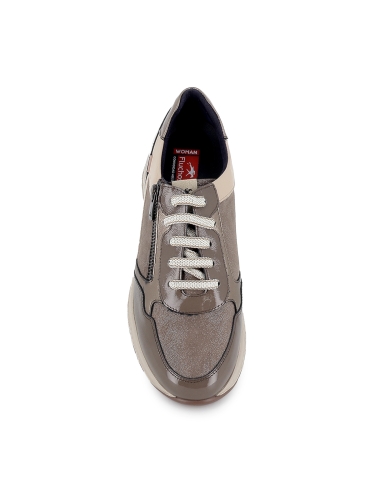 Deportivas piel con cordones y cremallera cuña baja mujer taupe