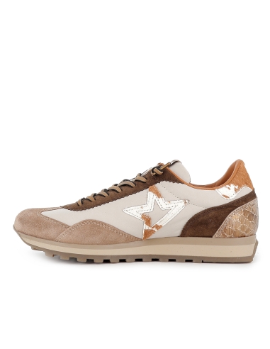 Deportivos piel y serraje cordones elasticos mujer beige