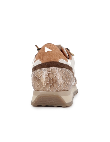 Deportivos piel y serraje cordones elasticos mujer beige