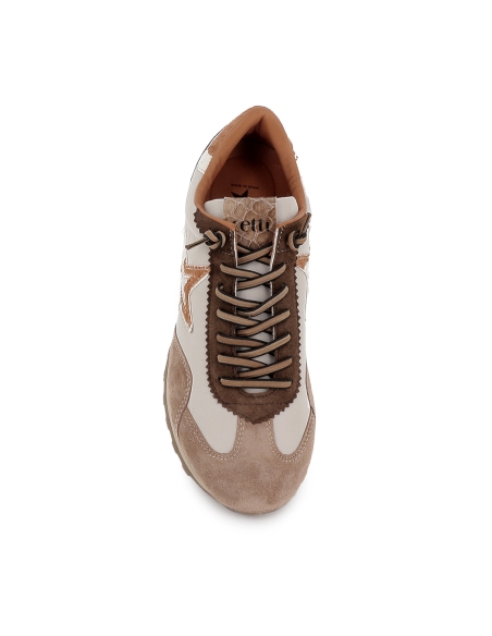 Deportivos piel y serraje cordones elasticos mujer beige