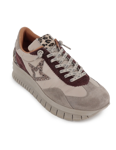 Deportivos piel combi cordon elastico y suela plus mujer beige