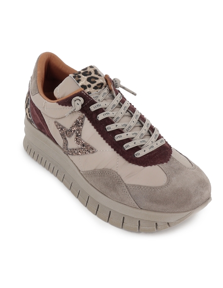 Deportivos piel combi cordon elastico y suela plus mujer beige