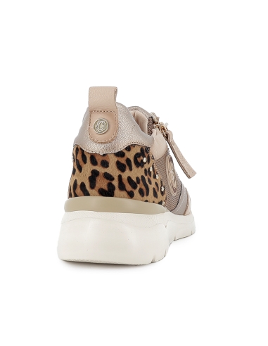 Deportivo nylon y piel cuña con cremallera y cordones mujer beige