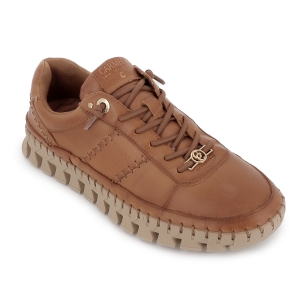 Zapato piel cosido artesanal cordones piso dentado mujer camel 2