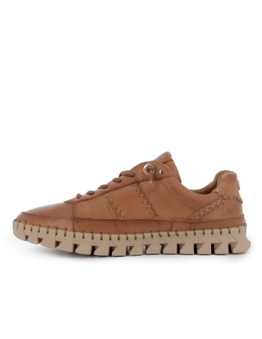 Zapato piel cosido artesanal cordones piso dentado mujer camel