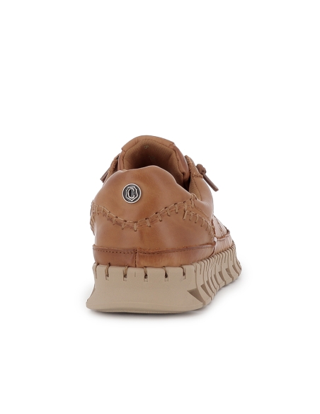 Zapato piel cosido artesanal cordones piso dentado mujer camel
