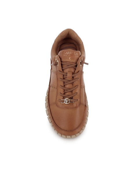 Zapato piel cosido artesanal cordones piso dentado mujer camel