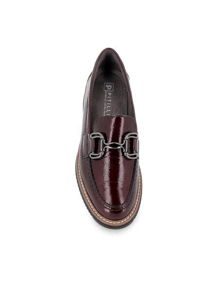 Mocasin charol hebilla metal y cuña planta acolchada mujer rojo