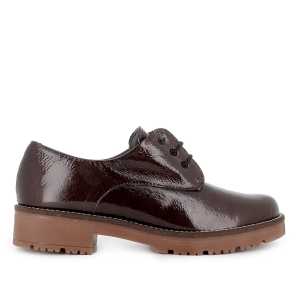 Zapato cordones piel charol planta comoda tacon mujer marron