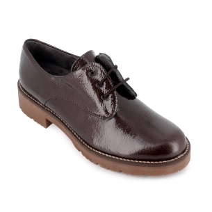 Zapato cordones piel charol planta comoda tacon mujer marron 2