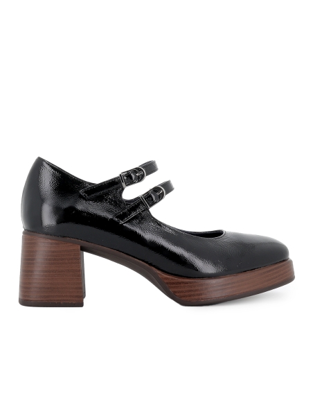 Merceditas charol 2 correas tacon alto plataforma mujer negro