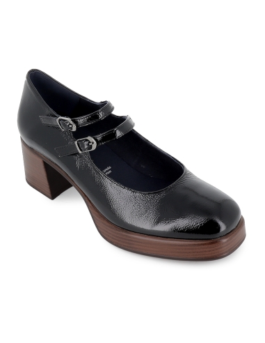 Merceditas charol 2 correas tacon alto plataforma mujer negro