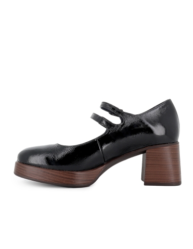 Merceditas charol 2 correas tacon alto plataforma mujer negro