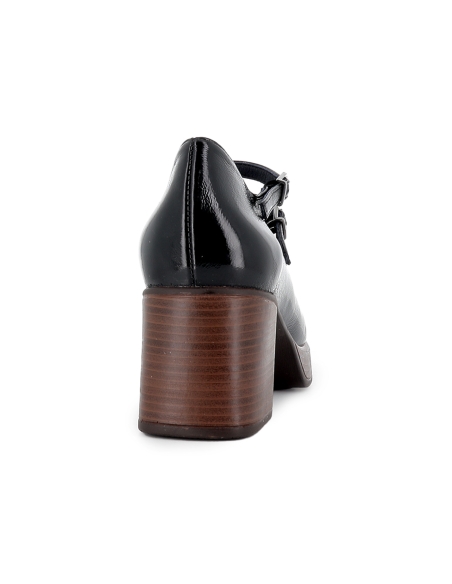 Merceditas charol 2 correas tacon alto plataforma mujer negro