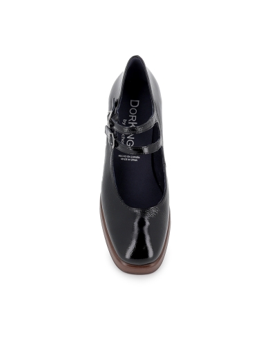 Merceditas charol 2 correas tacon alto plataforma mujer negro