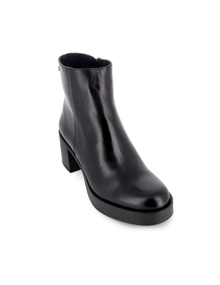 Botin piel liso plataforma con cremallera mujer negro