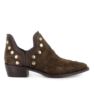 Botines abiertos piel diseño tachas con tacon 4 cm mujer verde