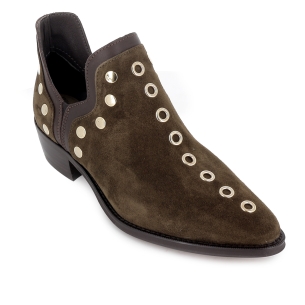 Botines abiertos piel diseño tachas con tacon 4 cm mujer verde 2