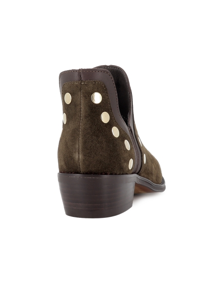 Botines abiertos piel diseño tachas con tacon 4 cm mujer verde