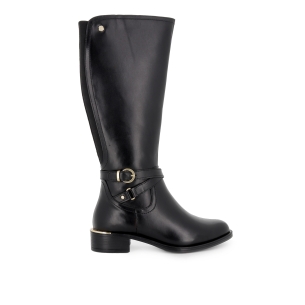Bota alta piel con cremallera elastico tacon bajo mujer negro