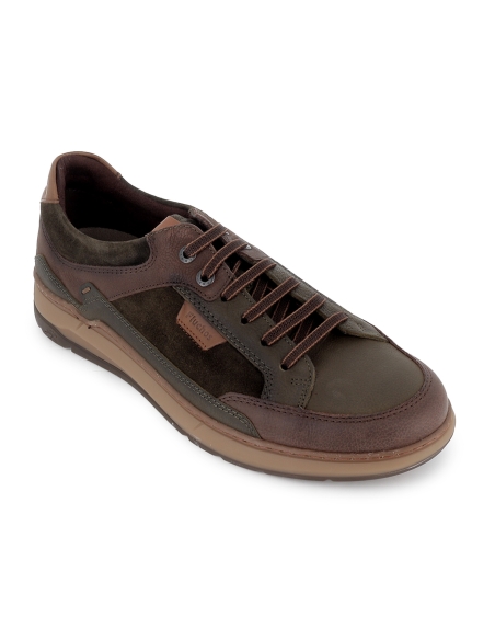 Zapato piel y serraje cordones plantilla comoda hombre kaki