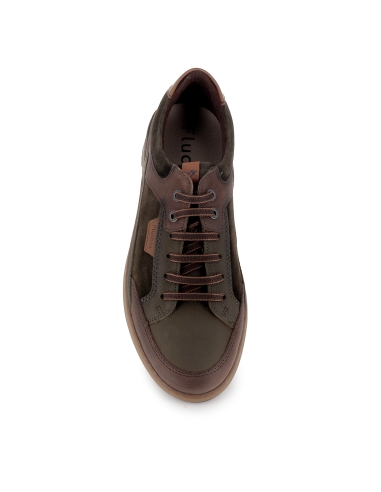 Zapato piel y serraje cordones plantilla comoda hombre kaki