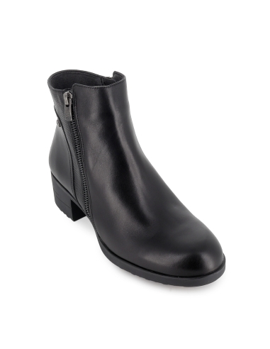 Botines piel combinada cremallera y tacon grueso mujer cuero