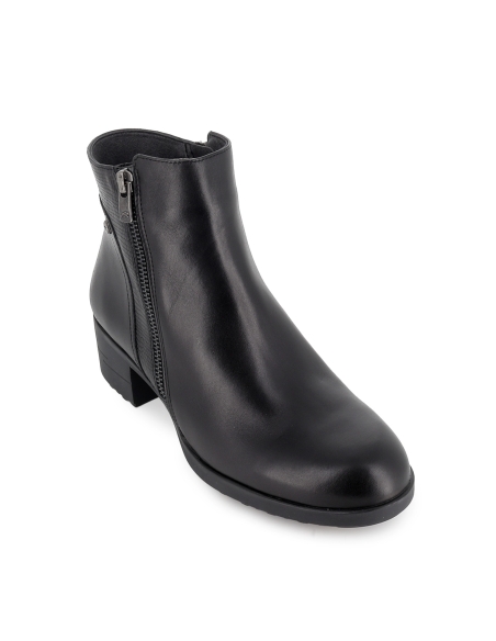 Botines piel combinada cremallera y tacon grueso mujer cuero