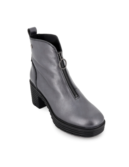 Botin piel metalizada cremallera y suela surcos mujer dorado