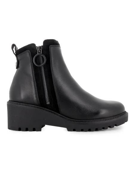 Botin piel suela cremallera lateral cuña mujer negro