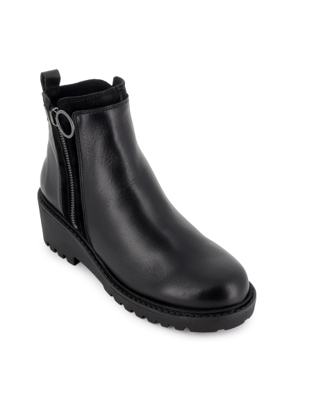 Botin piel suela cremallera lateral cuña mujer negro