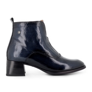 Botin charol piel cremallera lengueta animal print mujer azul